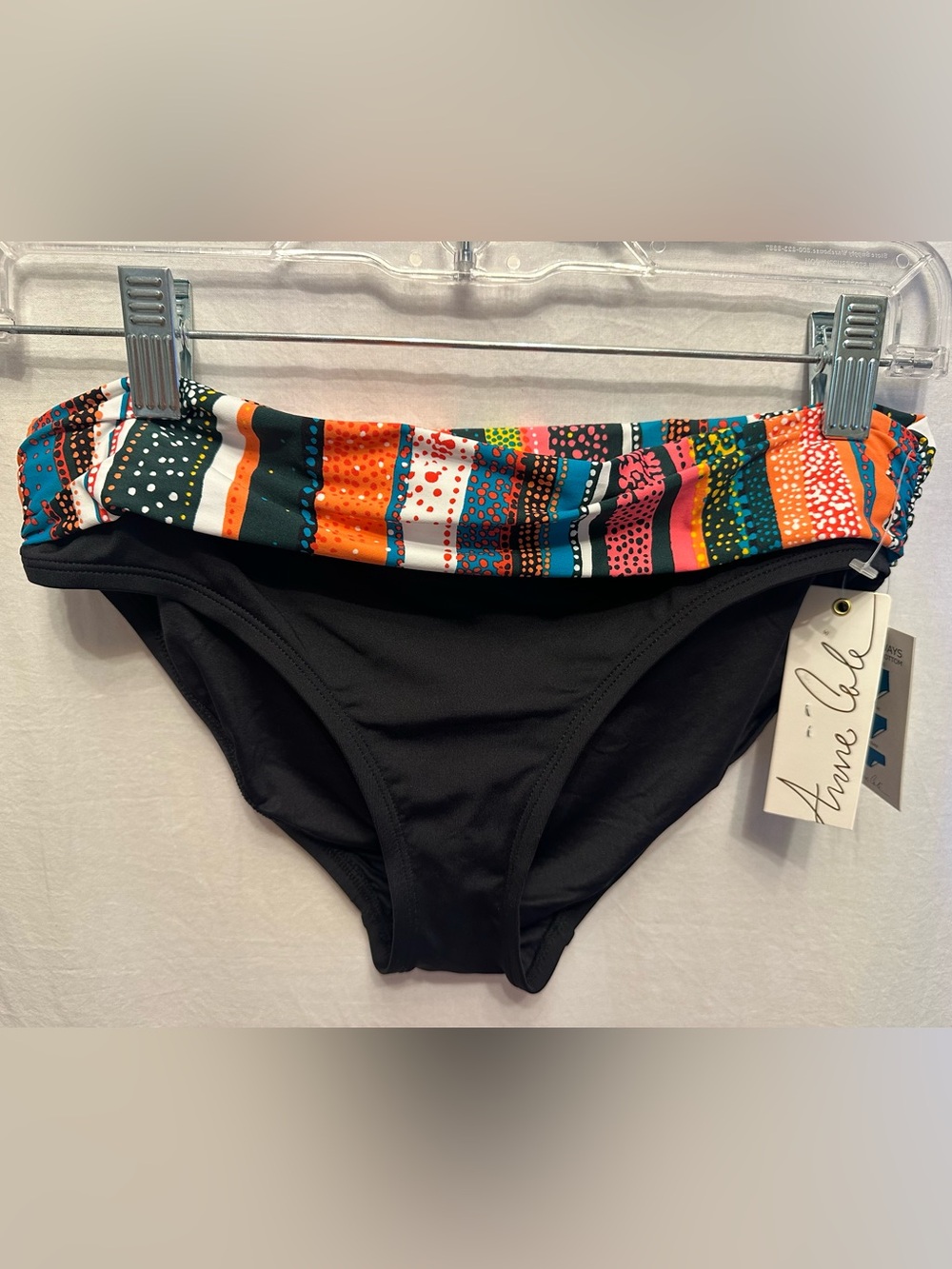 Anne Cole Convertible Fold Over Bikini Bottoms Black Multi Print Small NWT